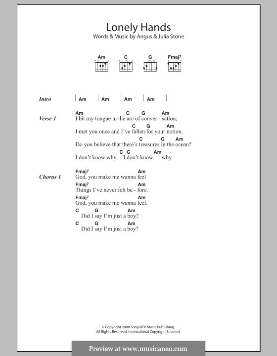 Lonely Hands: Lyrics and chords by Angus Stone, Julia Stone