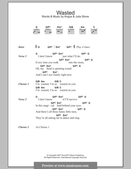 Wasted by A. Stone, J. Stone sheet music on MusicaNeo