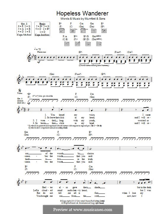 Hopeless Wanderer (Mumford & Sons): For guitar with tab by Marcus Mumford