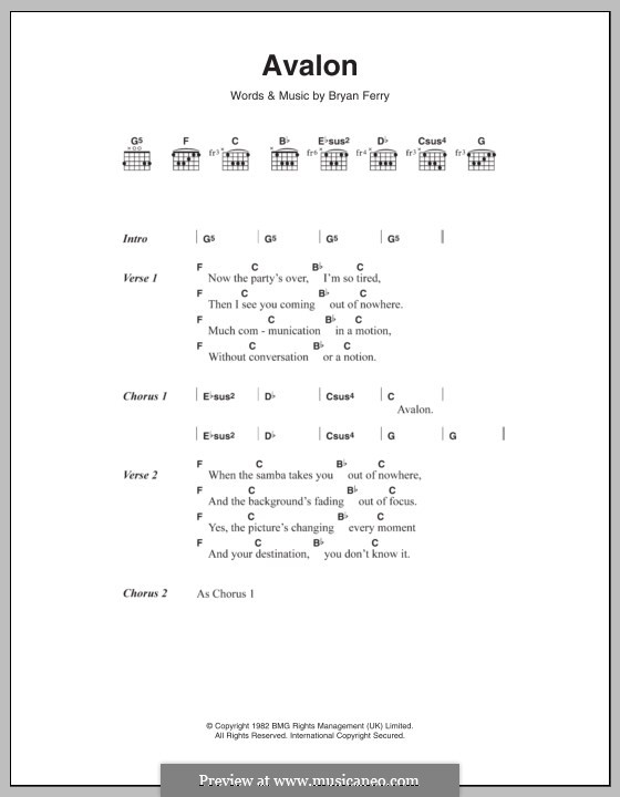 Avalon (Roxy Music) by B. Ferry sheet music on MusicaNeo
