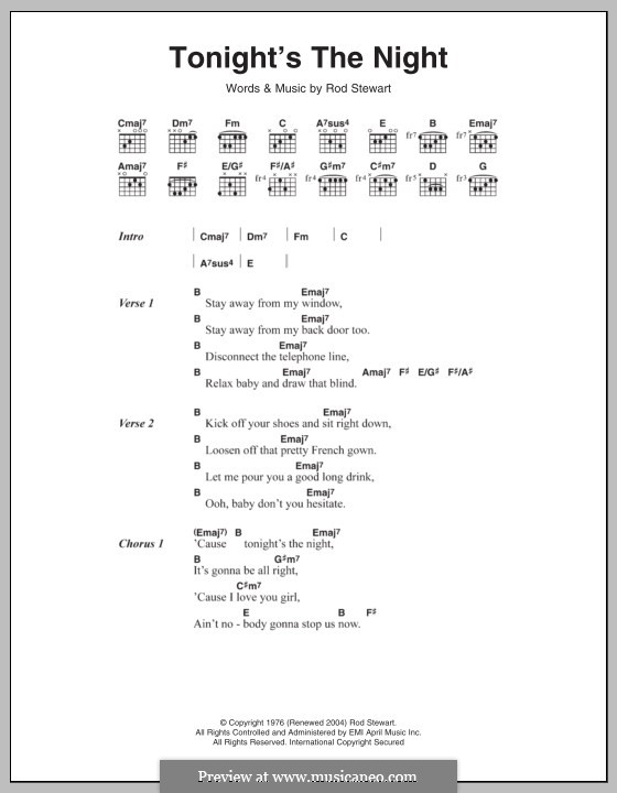 Tonight's the Night (Gonna Be Alright): Lyrics and chords by Rod Stewart
