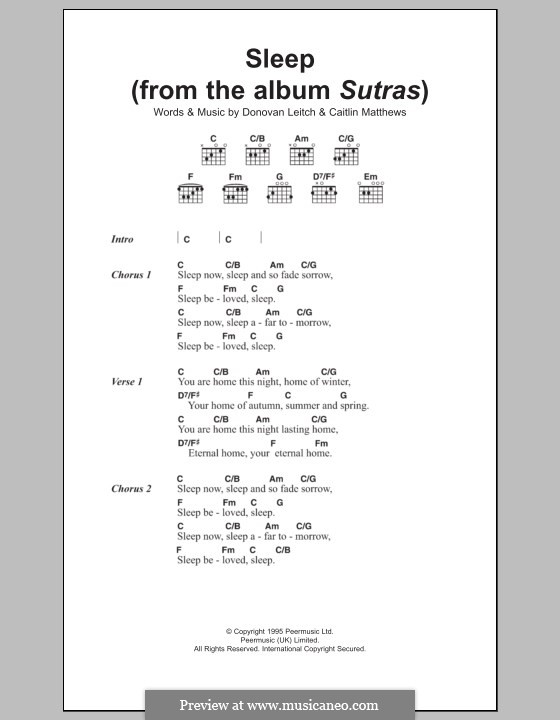 Sleep (from Album Sutras): Lyrics and chords by Donovan Leitch, Caitlin Matthews