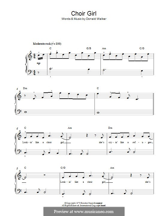 Choir Girl (Cold Chisel) by D. Walker sheet music on MusicaNeo