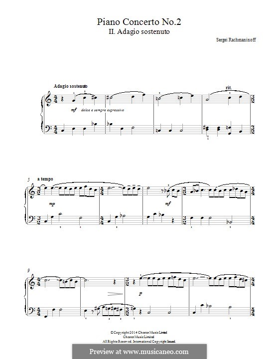 Piano Concerto No.2 in C Minor, Op.18: Movement II (fragment). Arrangement for piano by Sergei Rachmaninoff
