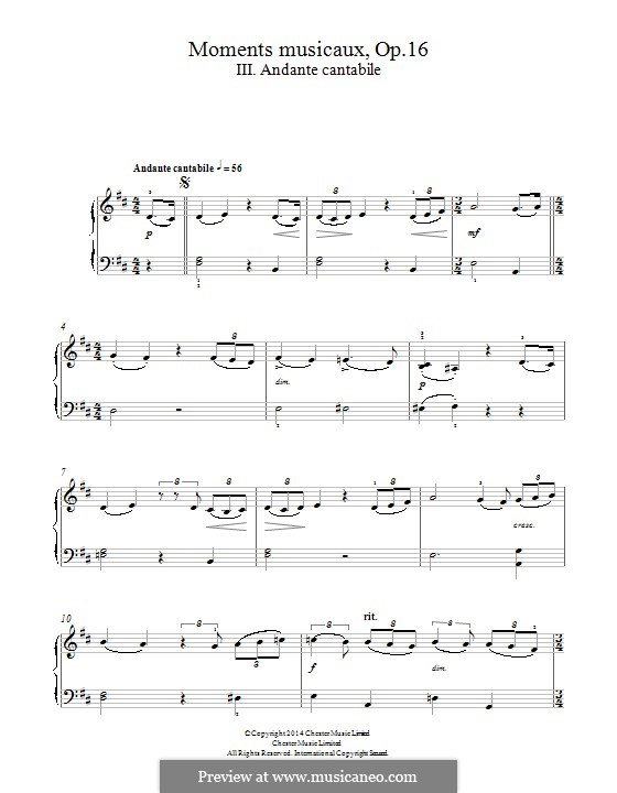 Six Moments Musicaux, Op.16: No.3 Andante cantabile by Sergei Rachmaninoff