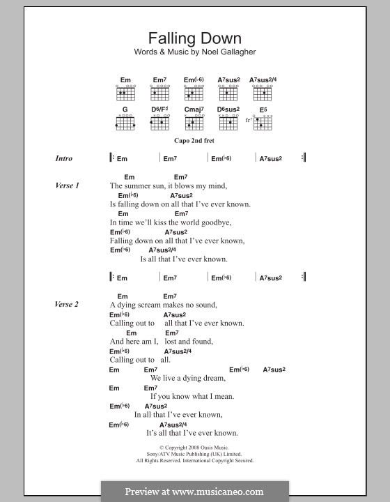 Falling Down (Oasis): Lyrics and chords by Noel Gallagher