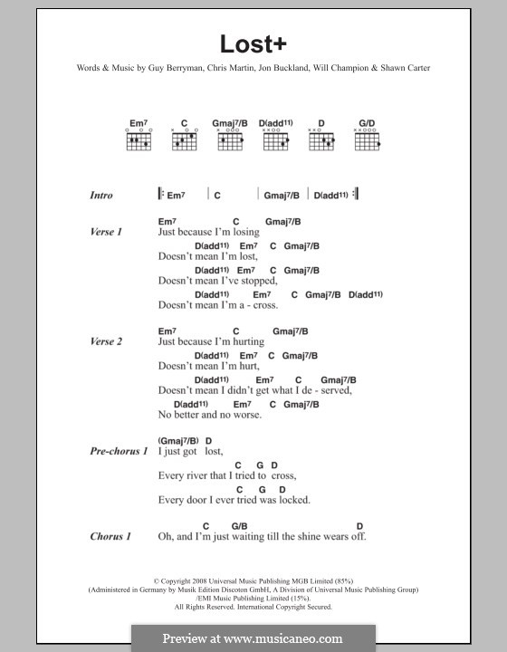 Lost+ (Coldplay feat. Jay-Z): Lyrics and chords by Chris Martin, Guy Berryman, Jonny Buckland, Jay-Z, Will Champion
