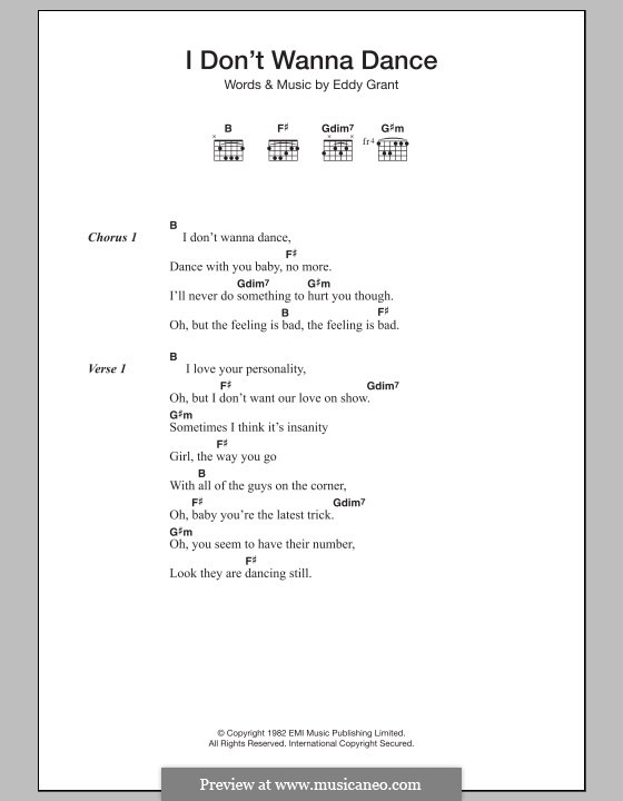 I Don't Wanna Dance: Lyrics and chords by Eddy Grant