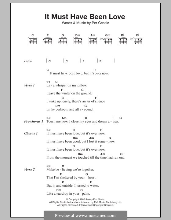 It Must Have Been Love (Roxette): Lyrics and chords by Per Gessle