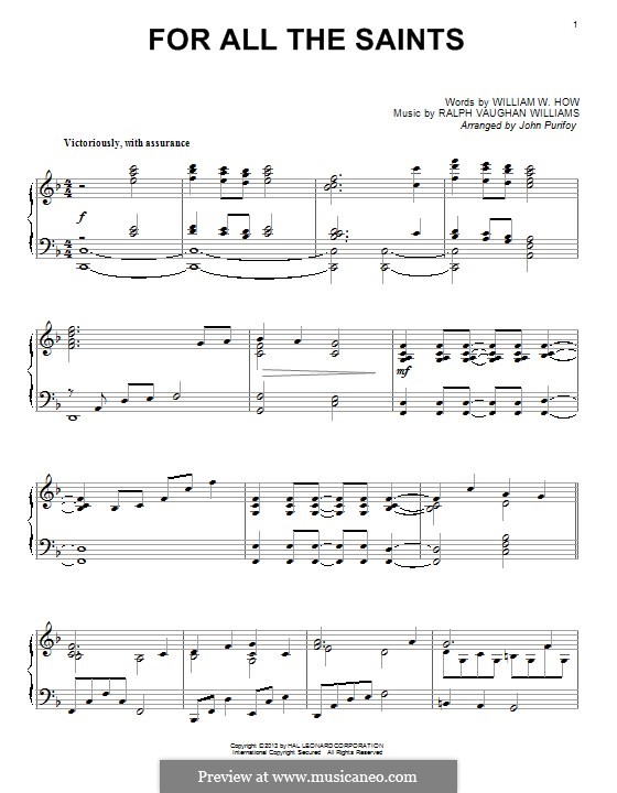 For All the Saints: For piano by Ralph Vaughan Williams