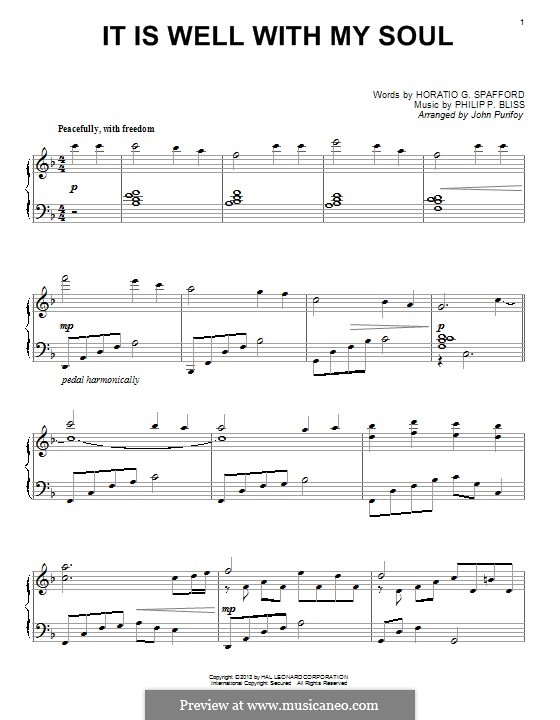 It Is Well with My Soul (Printable scores): For piano by Philip Paul Bliss