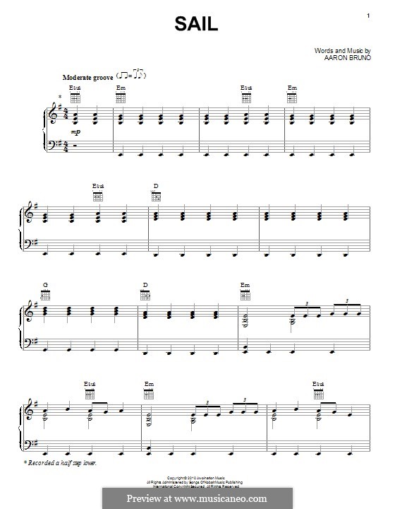 Sail (Awolnation): For voice and piano (or guitar) by Aaron Bruno