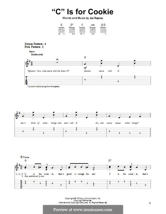 C is for Cookie (The Cookie Monster): For guitar with tab by Joe Raposo