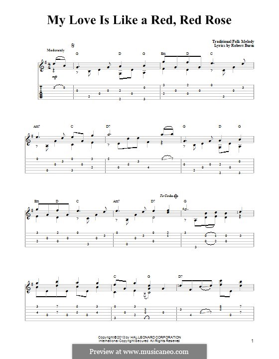 My Love is Like a Red, Red Rose: For guitar with tab by folklore