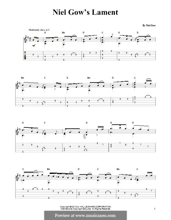 Lament for the Death of his Second Wife: For guitar with tab by Niel Gow