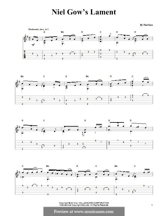 Lament for the Death of his Second Wife: For guitar with tab by Niel Gow