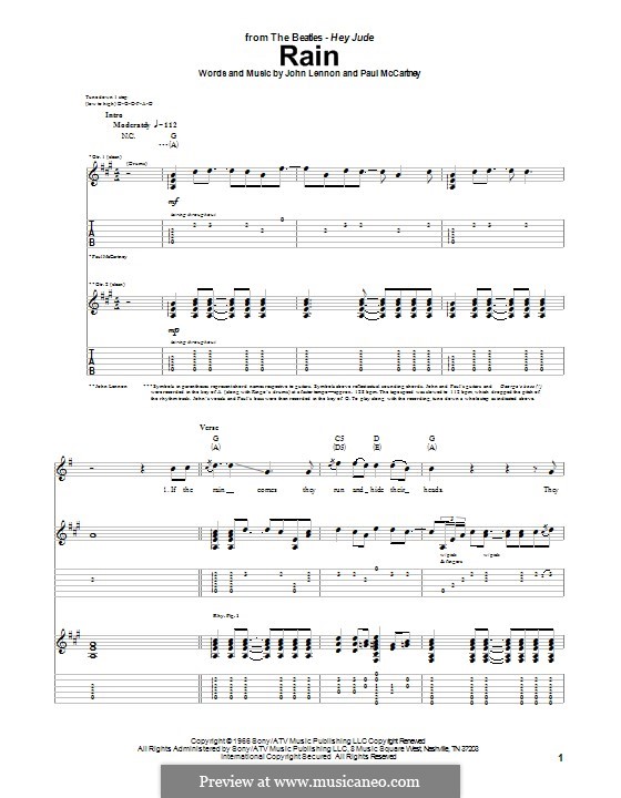 Rain (The Beatles): For guitar with tab by John Lennon, Paul McCartney