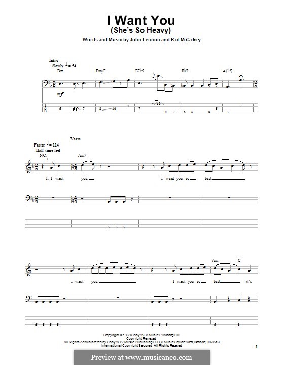 I Want You (She's So Heavy): For bass guitar with tab by John Lennon, Paul McCartney