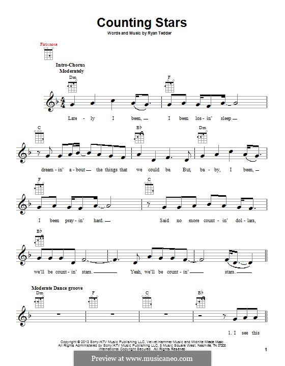 Песня counting stars speed up. Counting Stars Ноты. Counting Stars на укулеле. All Star на укулеле. Counting Stars Ukulele Tabs.