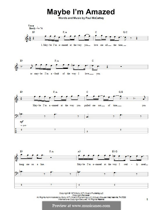 Maybe I'm Amazed: For bass guitar with tab by Paul McCartney