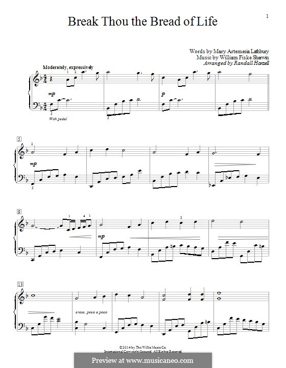 Break Thou the Bread of Life: For piano by William Fisk Sherwin