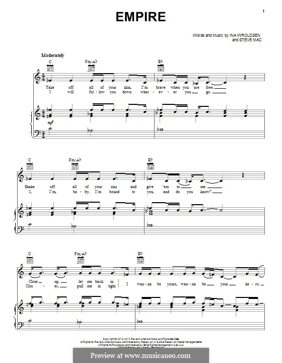 Empire (Shakira feat. Rihanna): For voice and piano (or guitar) by Ina Wroldsen, Steve Mac