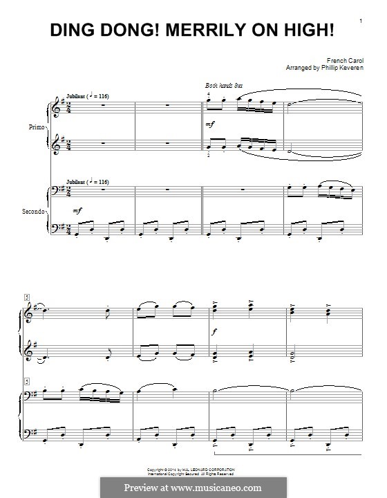 Ding Dong! Merrily on High (Printable Scores): For piano by folklore