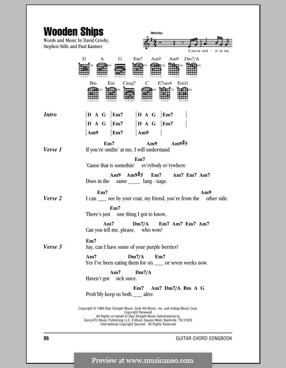 Wooden Ships (Crosby, Stills & Nash): Lyrics and chords by David Crosby, Paul Kantner, Stephen Stills