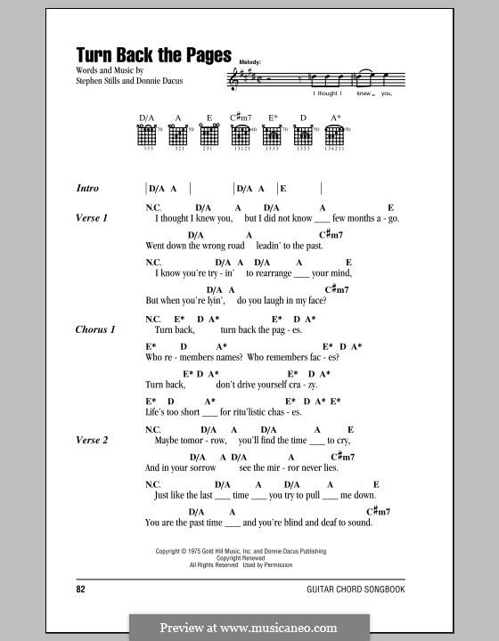 Turn Back the Pages (Crosby, Stills & Nash): Lyrics and chords by Donnie Dacus, Stephen Stills