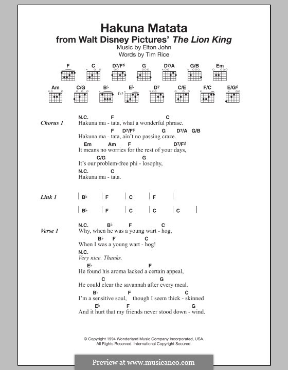 Hakuna Matata (from The Lion King): Lyrics and chords by Elton John