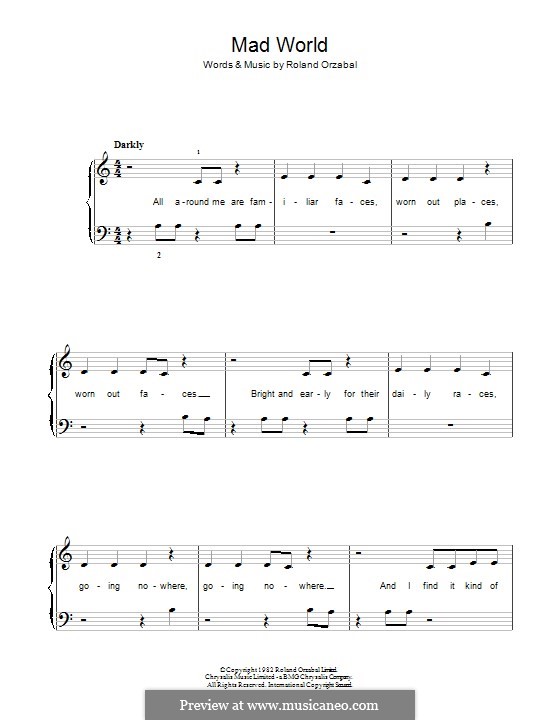 Mad World (Gary Jules & Michael Andrews): For piano by Roland Orzabal
