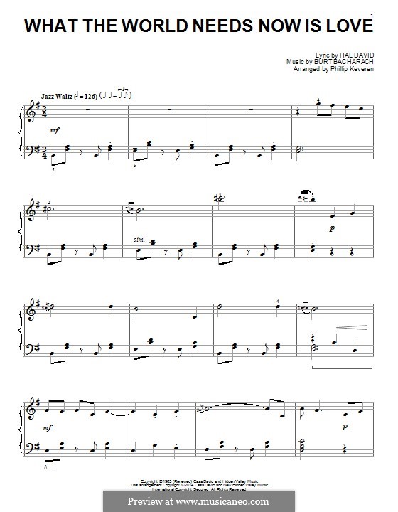 What the World Needs Now Is Love: For piano by Burt Bacharach