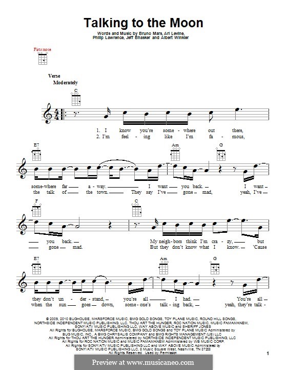 Talking to the Moon: For ukulele by Albert Winkler, Ari Levine, Jeff Bhasker, Bruno Mars, Philip Lawrence