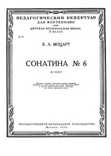Sonatina for Piano in C Major No.6: For a single performer by Wolfgang Amadeus Mozart