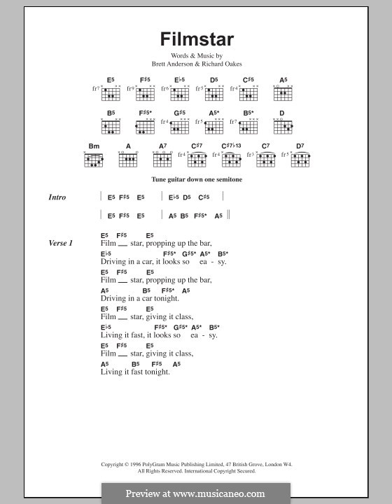 Film Star (Suede): Lyrics and chords by Brett Anderson, Richard Oakes