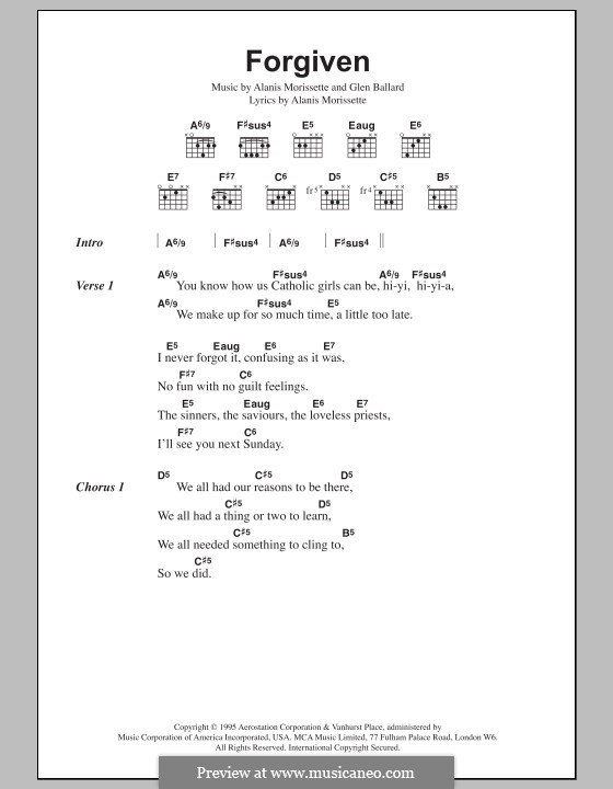 Forgiven (Alanis Morissette): Lyrics and chords by Glen Ballard