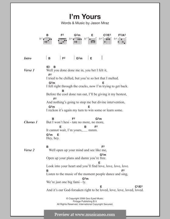 I'm Yours: Lyrics and chords by Jason Mraz