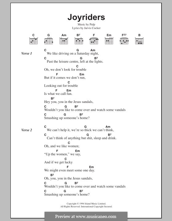 Joyriders: Lyrics and chords by Pulp