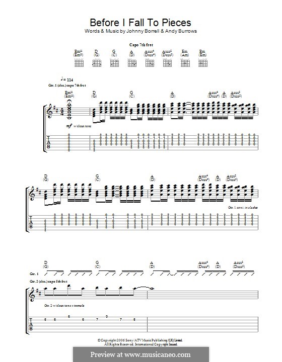 Before I Fall to Pieces (Razorlight): For guitar with tab by Andy Burrows, Johnny Borrell