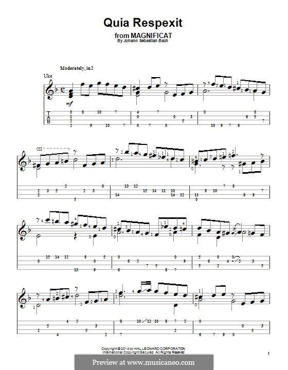 Magnificat in D Major, BWV 243: Quia respexit, for ukulele by Johann Sebastian Bach