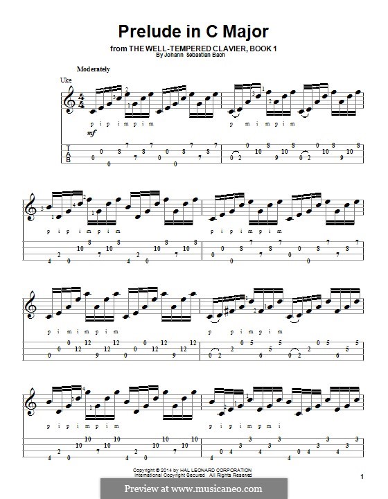 Prelude and Fugue No.1 in C Major, BWV 846: Prelude, for ukulele by Johann Sebastian Bach