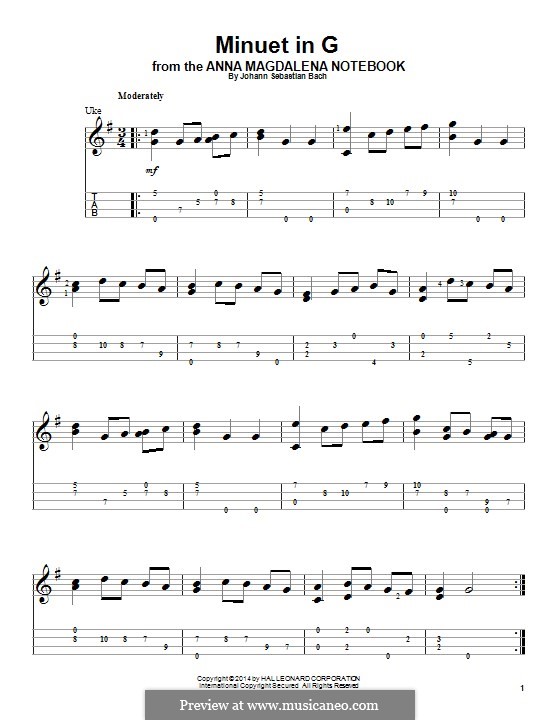 No.4 Minuet in G Major, BWV Anh.114: For ukulele by Johann Sebastian Bach