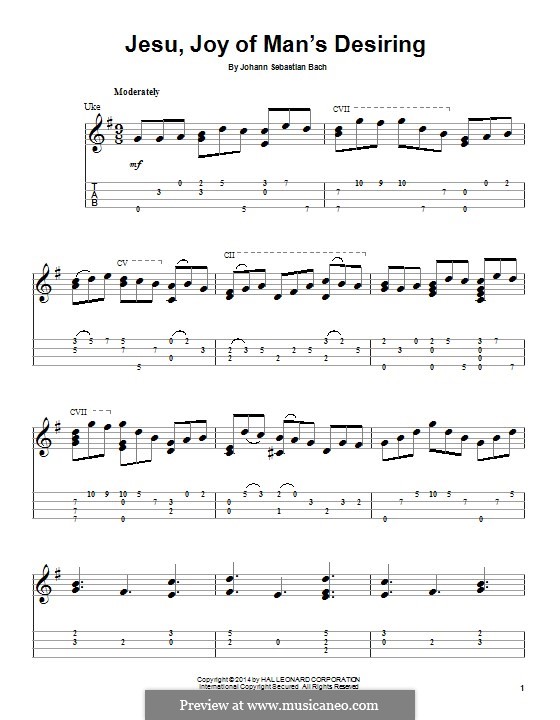 Jesu, Joy of Man's Desiring (Printable Scores): For ukulele by Johann Sebastian Bach