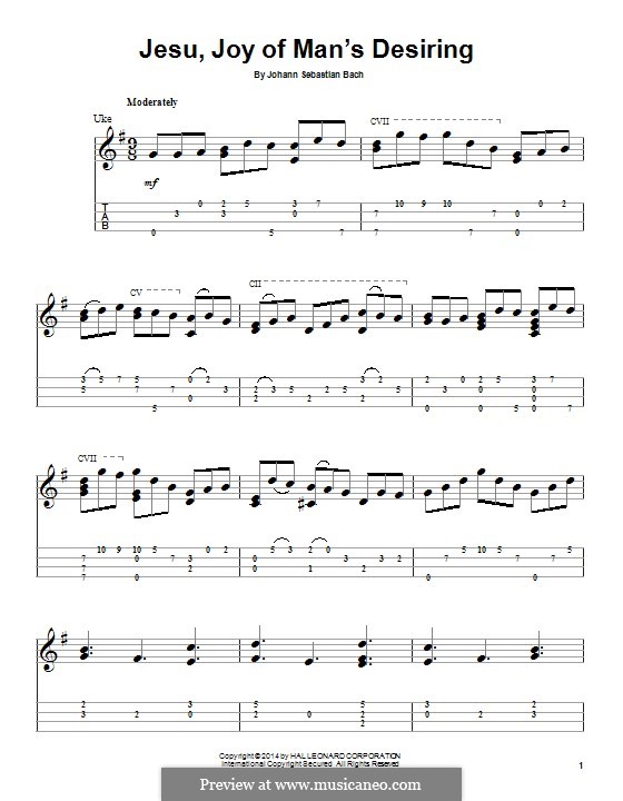 Jesu, Joy of Man's Desiring (Printable Scores): For ukulele by Johann Sebastian Bach