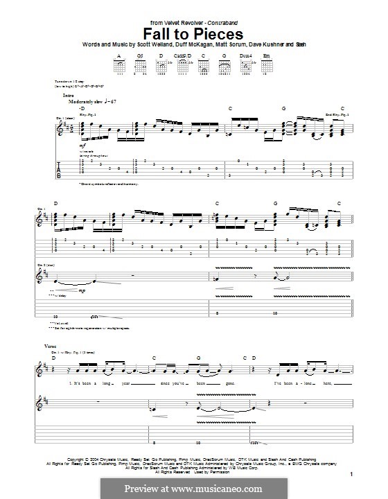 Fall to Pieces (Velvet Revolver): For guitar with tab by Slash, David Kushner, Duff McKagan, Matt Sorum, Scott Weiland