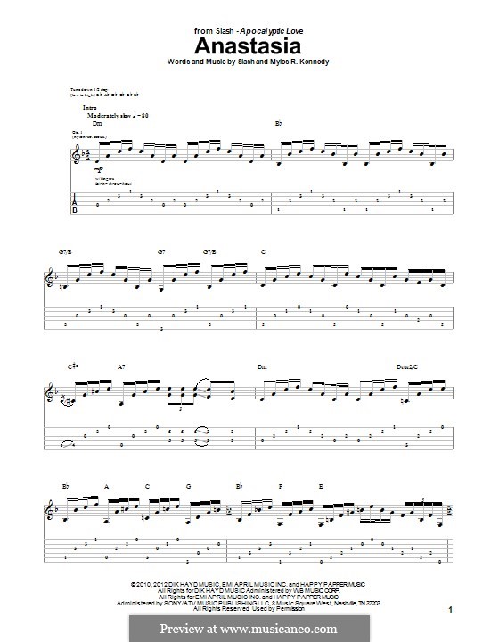 Anastasia (Slash feat. Myles Kennedy and The Conspirators): For guitar with tab by Slash, Myles Kennedy