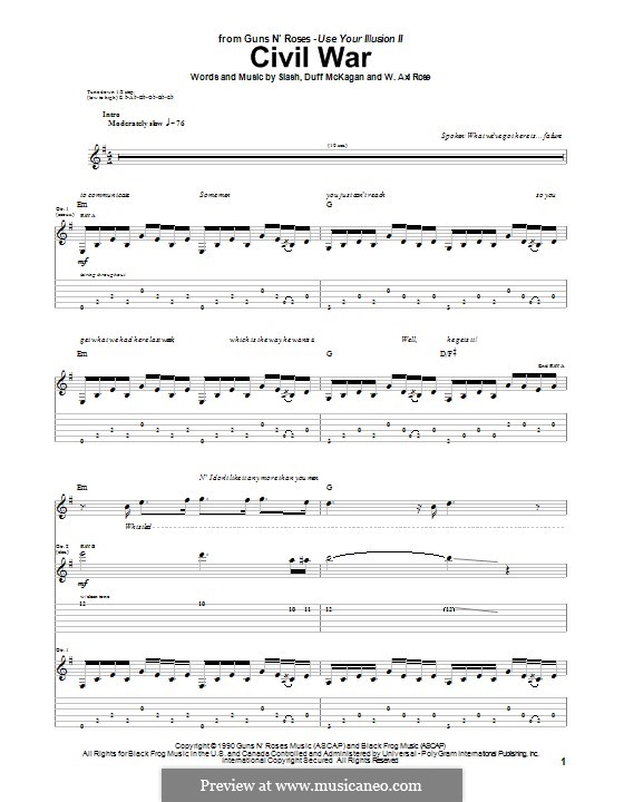 Civil War (Guns N' Roses): For guitar with tab by Slash, W. Axl Rose, Duff McKagan