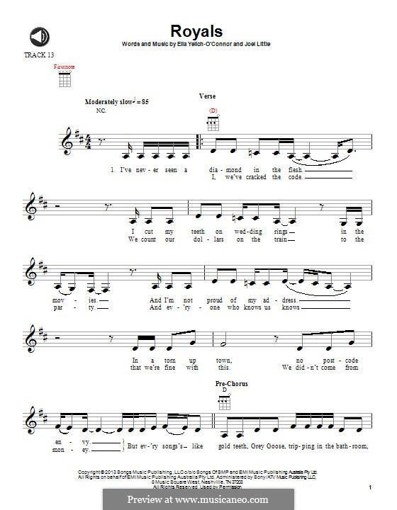 Royals (Lorde): For ukulele by Ella Yelich-O'Connor, Joel Little