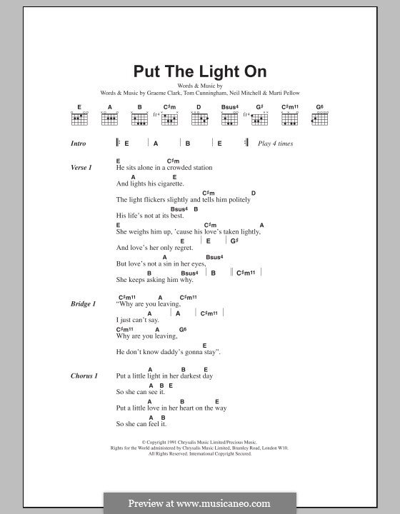 Put the Light on (Wet Wet Wet): Lyrics and chords by Graeme Clark, Tom Cunningham, Marti Pellow, Neil Mitchell