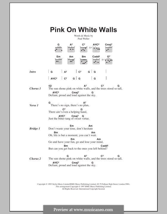 Pink on White Walls: Lyrics and chords by Paul Weller